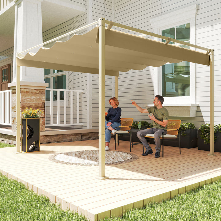 Pérgola com Telhado Retrátil Pérgola de 3x3 m Pérgola de Parede ou Independente com Fecho Magnético Proteção UV30+ Pérgola para Jardim Terraço Exterior Cáqui