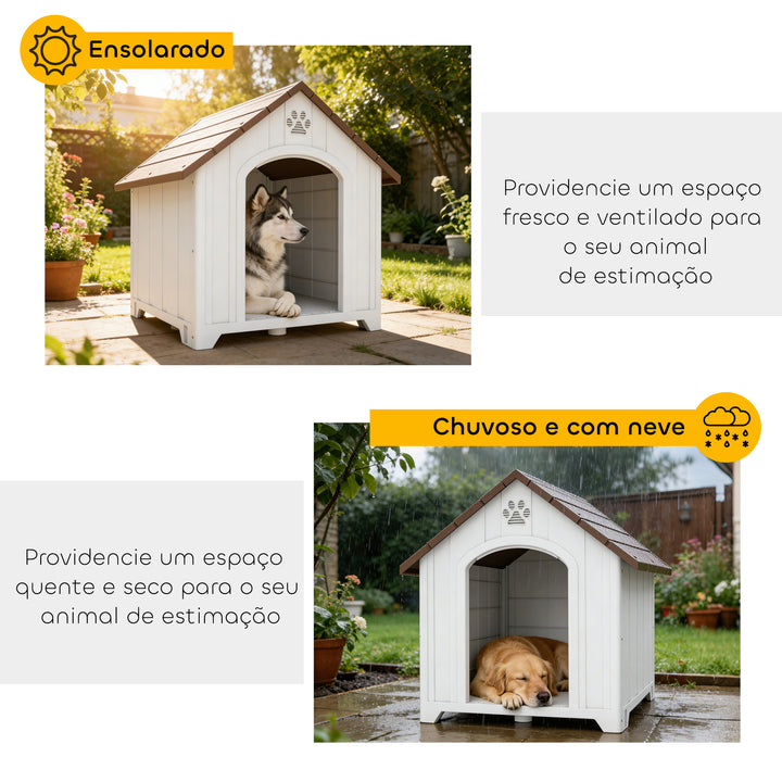 Casota para Cães de Exterior Casota para Cães Extragrandes em Plástico Impermeável com 2 Janelas Base Elevada Estacas Fácil de Montar 102x94x103 cm Castanho Escuro