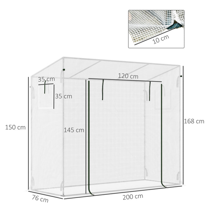 Estufa de Jardim Pequena Estufa de Exterior com Janelas e Estrutura de Aço Estufa para Cultivar Tomates Plantas Flores 200x76x168 cm Branco