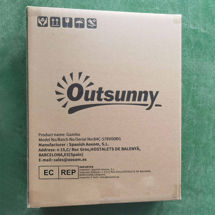 Pérgola de Jardim 3,7x3 m com Telhado Duplo Cortinas Laterais e Mosquiteiras Resistente à Água e Anti-UV para Exterior Terraço Pátio Bege