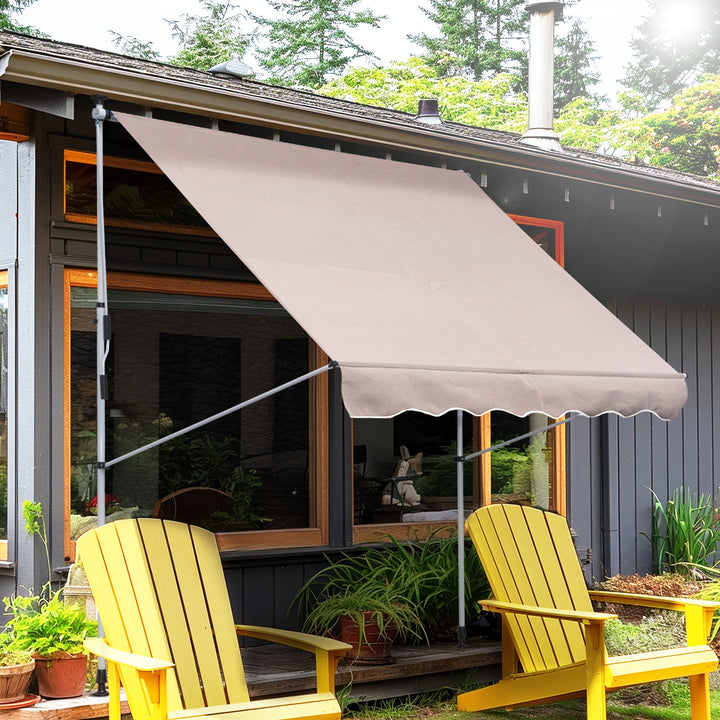 Toldo Manual Retrátil 200x150 cm com Manivela de Alumínio Ângulo Ajustável Proteção Solar para Varanda Jardim Pátio Bege