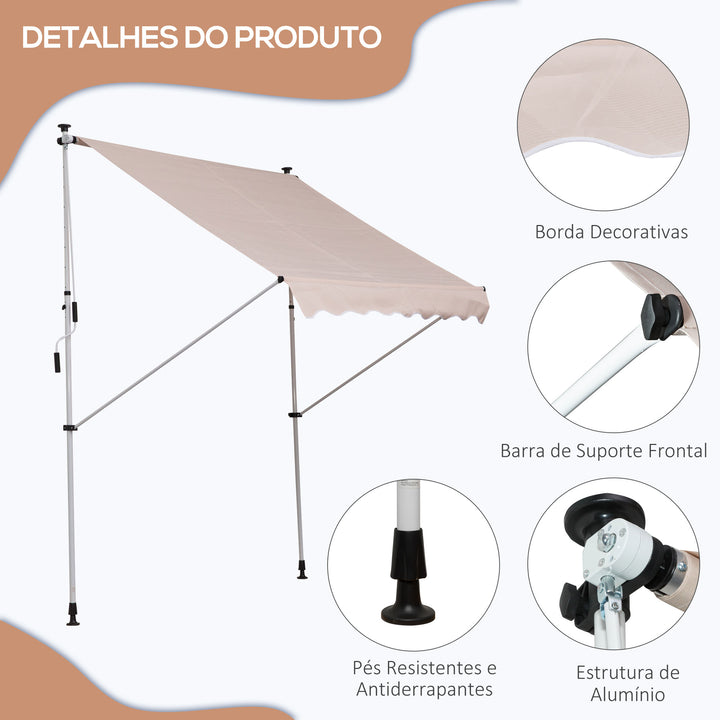 Toldo Manual Retrátil 200x150 cm com Manivela de Alumínio Ângulo Ajustável Proteção Solar para Varanda Jardim Pátio Bege