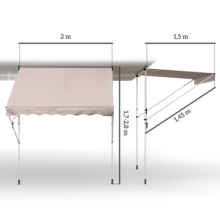 Toldo Manual Retrátil 200x150 cm com Manivela de Alumínio Ângulo Ajustável Proteção Solar para Varanda Jardim Pátio Bege