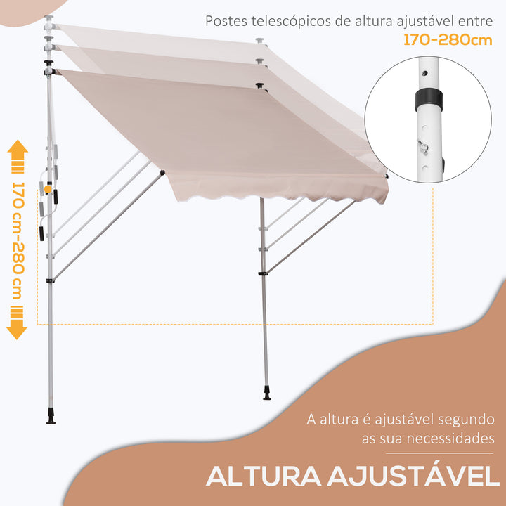 Toldo Manual Retrátil 200x150 cm com Manivela de Alumínio Ângulo Ajustável Proteção Solar para Varanda Jardim Pátio Bege