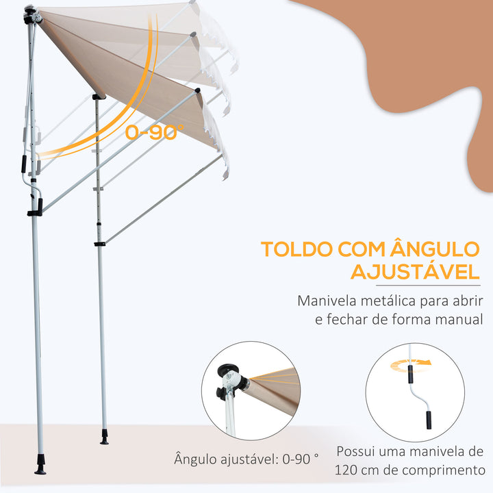 Toldo Manual Retrátil 200x150 cm com Manivela de Alumínio Ângulo Ajustável Proteção Solar para Varanda Jardim Pátio Bege