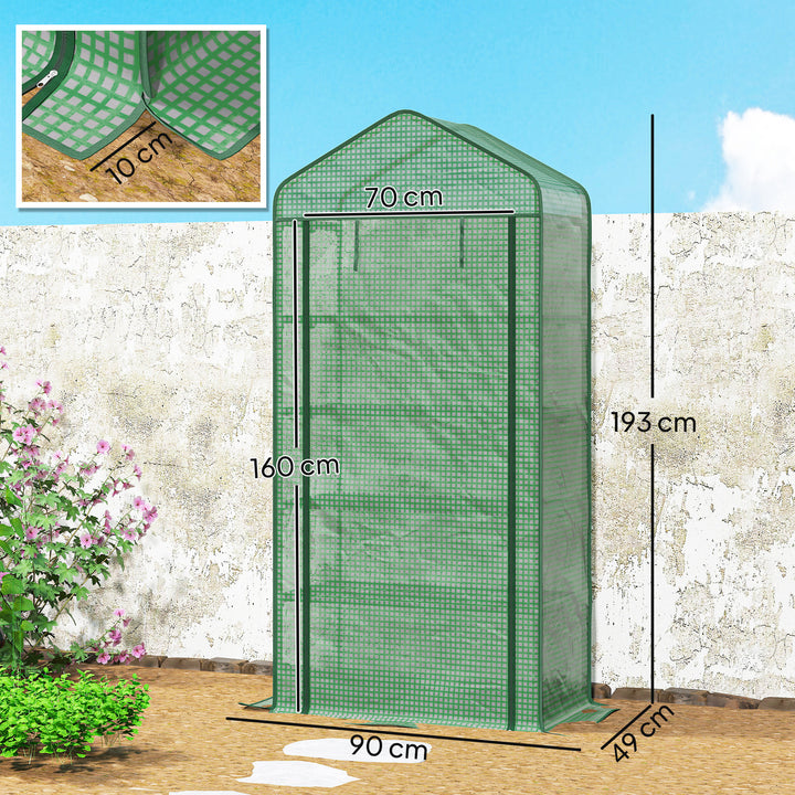Estufa de Jardim de 5 Prateleiras Estufa Resistente com 1 Porta com Fecho de Correr Anti-UV Desenhho Alargado e Prateleiras para Cultivo de Plantas em Terraço Pátio 90x49x193 cm Verde