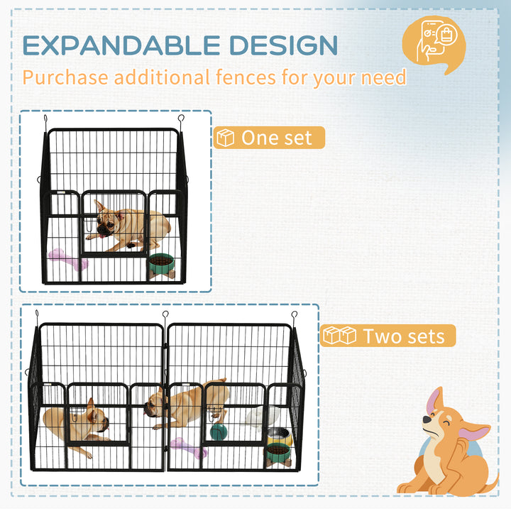 Parque para Cães com 4 Painéis Parque para Animais de Estimação Dobrável 82x82x60cm com Porta e Fechadura para Exterior e Interior Cinza Escuro
