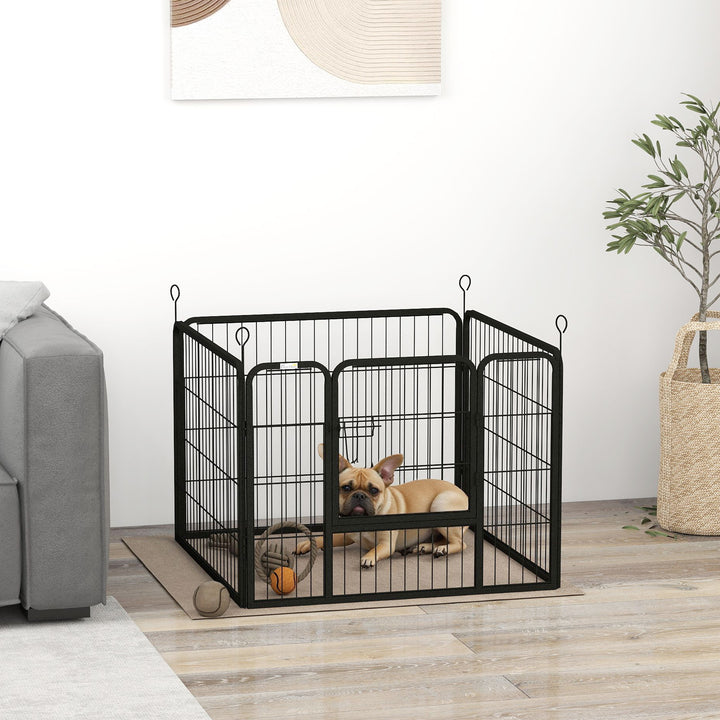 Parque para Cães com 4 Painéis Parque para Animais de Estimação Dobrável 82x82x60cm com Porta e Fechadura para Exterior e Interior Cinza Escuro