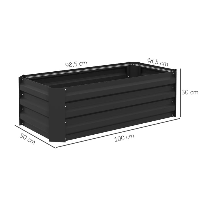 Conjunto de 2 Caixas de Plantio de Aço Caixa de Plantio Quadrada para Cultivos de Plantas Flores Pátio Exterior 100x50x30 cm Preto