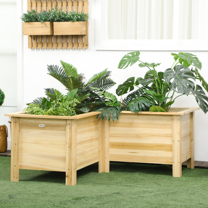 Floreira Elevada de Madeira Floreira Exterior em Forma de L com Forro Não Tecido Horta Urbana para Cultivo de Plantas e Flores Jardim ou Terraço, 120x120x50 cm Madeira