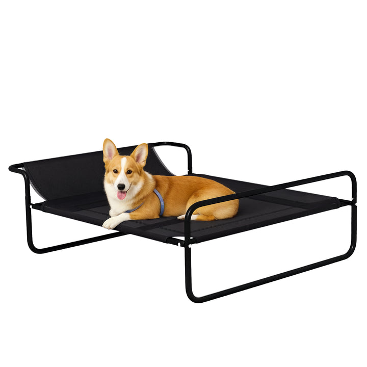 Cama Elevada para Cães Respirável para Cães Pequenos 91x69x29 cm Tecido de Textilene Apoio de Cabeça Inclinado Estrutura Metálica Interior e Exterior Preto