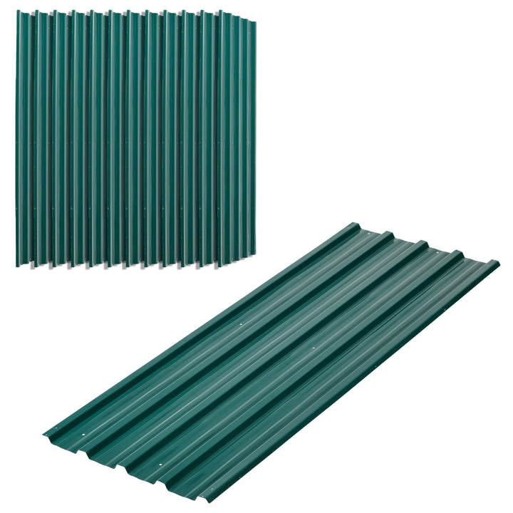 Conjunto de 12 Painéis para Teto de Aço Galvanizado Chapas Perfiladas de Teto 7m² para Abrigo de Ferramentas Abrigo Exterior 129x45cm Verde