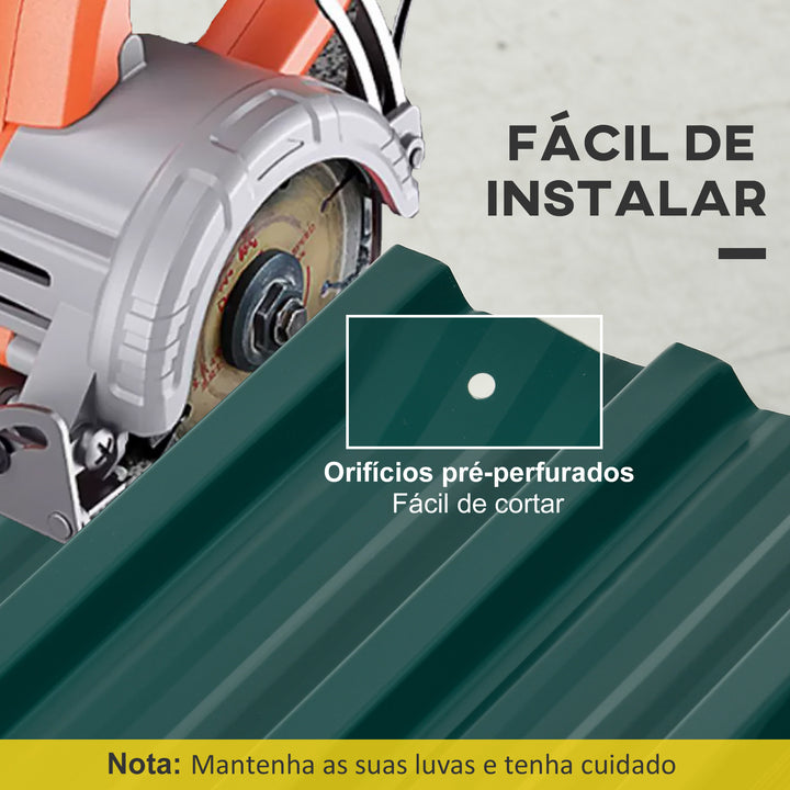 Conjunto de 12 Painéis para Teto de Aço Galvanizado Chapas Perfiladas de Teto 7m² para Abrigo de Ferramentas Abrigo Exterior 129x45cm Verde