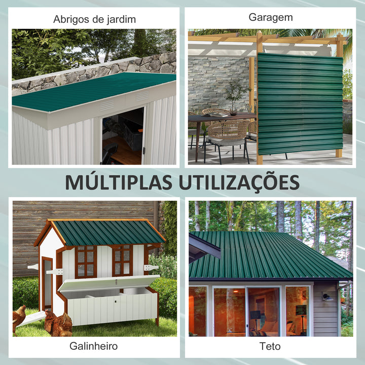 Conjunto de 12 Painéis para Teto de Aço Galvanizado Chapas Perfiladas de Teto 7m² para Abrigo de Ferramentas Abrigo Exterior 129x45cm Verde