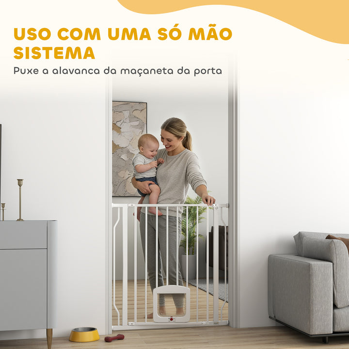 Barreira de Segurança Extensível para Cães 75-85 cm para Portas e Escadas com Portinhola Pequena Montagem por Pressão Duplo Bloqueio Branco