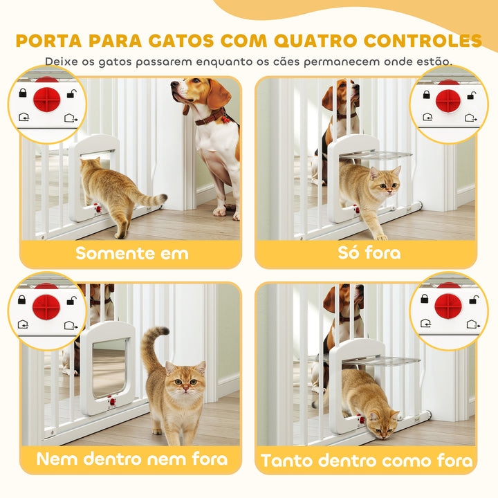 Barreira de Segurança Extensível para Cães 75-85 cm para Portas e Escadas com Portinhola Pequena Montagem por Pressão Duplo Bloqueio Branco