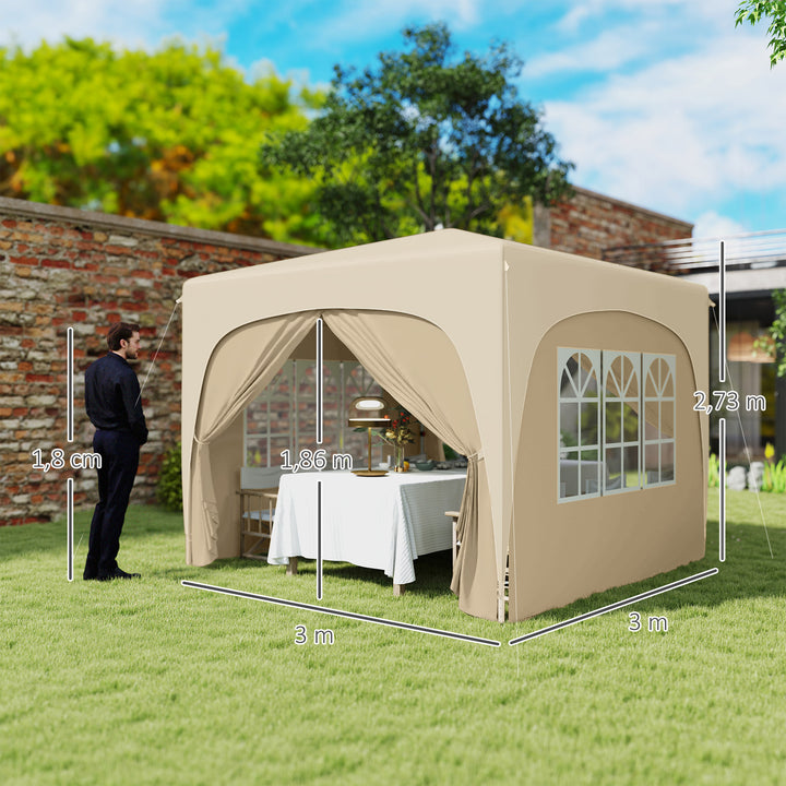Tenda Dobrável Tenda 3x3 m com Painéis Laterais UPF50+ Tenda de Jardim com Altura Ajustável e Bolsa de Transporte para Campismo Festas Pátio Areia