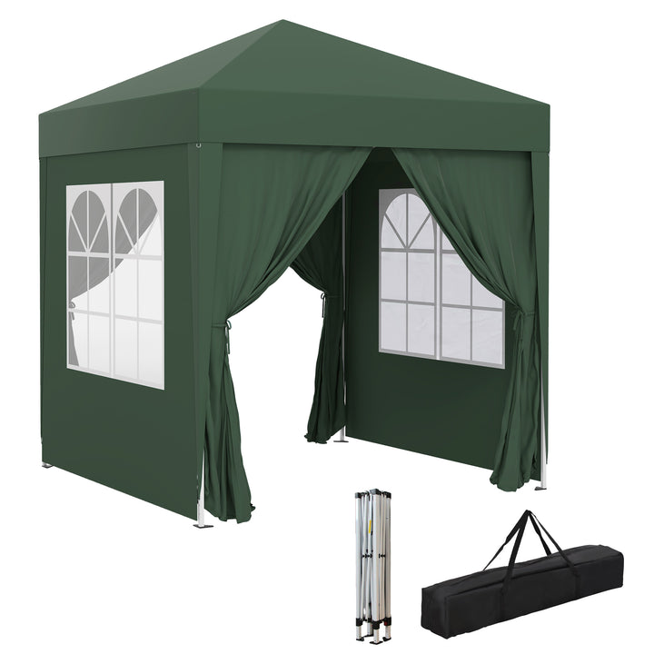 Tenda Dobrável 2x2 m Tenda de Jardim com 4 Paredes Laterais Tecido Oxford 2 Portas 2 Janelas e Bolsa de Transporte para Exterior Terraço Campismo Festas Verde