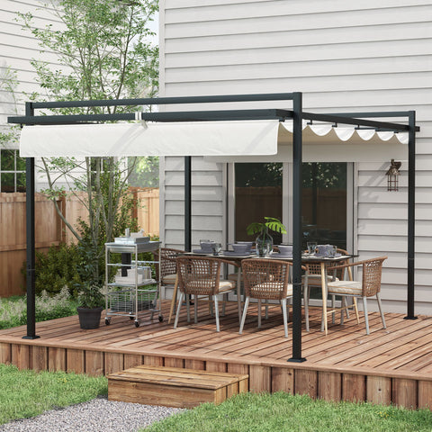 Pérgola 3x4 Pérgola de Jardim com Teto Retrátil de Poliéster e 12 Orifícios de Drenagem Pérgola para Pátio Varanda Exterior Branco
