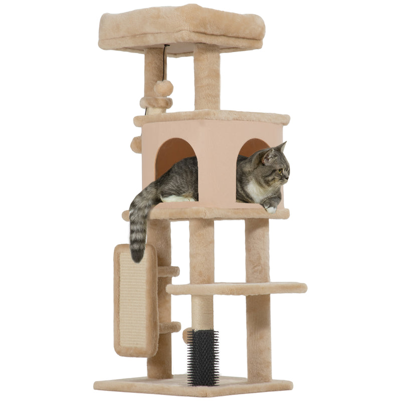 Arranhador para Gatos Grande Altura 104 cm Arranhador para Gatos com Plataformas Postes com Escova Bolas Suspensas e Almofadas para Arranhar Bege