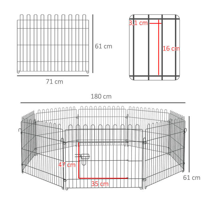 Parque para cães e outros animais de estimação com 8 vedações 71x61 cm Metal