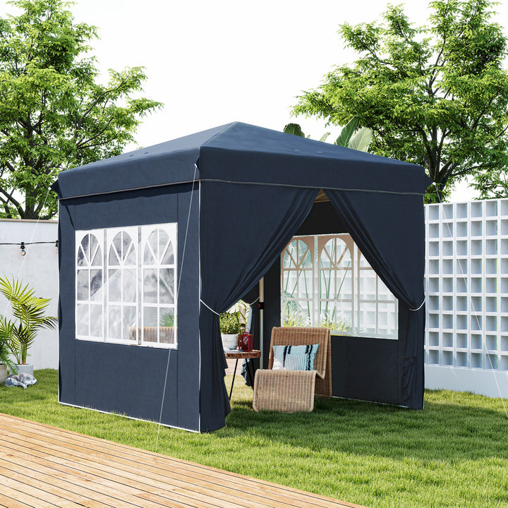 Tenda Dobrável Pop-Up Tenda 248x248x270 cm com 4 Paredes Laterais Anti-UV Altura Ajustável e Bolsa de Transporte para Campismo Festas Azul Escuro