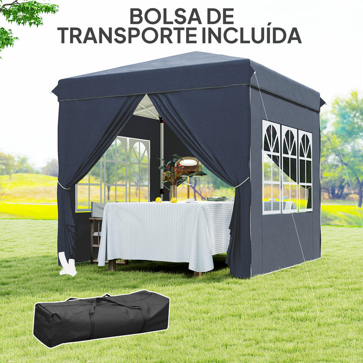 Tenda Dobrável Pop-Up Tenda 248x248x270 cm com 4 Paredes Laterais Anti-UV Altura Ajustável e Bolsa de Transporte para Campismo Festas Azul Escuro