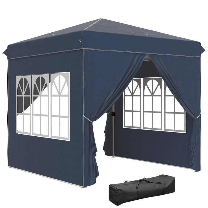 Tenda Dobrável Pop-Up Tenda 248x248x270 cm com 4 Paredes Laterais Anti-UV Altura Ajustável e Bolsa de Transporte para Campismo Festas Azul Escuro