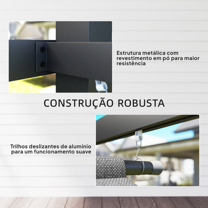 Pérgola com Teto Retrátil Pérgola de 390x293x220 cm Pérgola de Parede ou Independente com Lados Enroláveis Proteção UV30+ Pérgola para Jardim Patio Exterior Cinzento