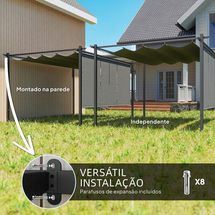 Pérgola com Teto Retrátil Pérgola de 390x293x220 cm Pérgola de Parede ou Independente com Lados Enroláveis Proteção UV30+ Pérgola para Jardim Patio Exterior Cinzento