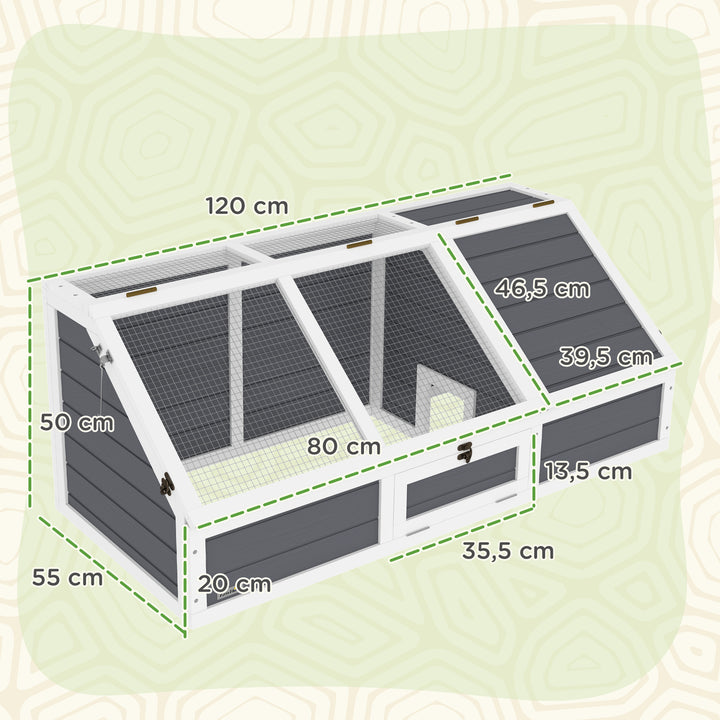 Casa para Tartarugas em Madeira Terrário para Répteis sem Base com Tampas Articuladas Porta Frontal com Pestilhas de Segurança 120x55x50 cm Cinza Claro