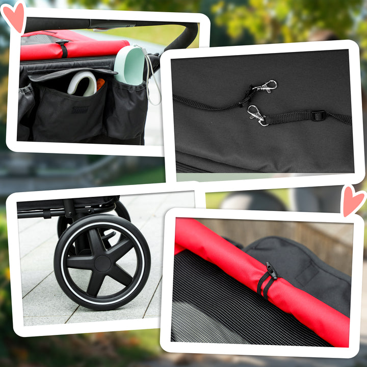 Carrinho para Cães Dobrável Carrinho para Animais de Estimação com Janelas de Malha Cinto de Segurança e Bolsos de Armazenamento Carga Máxima 40 kg 112x65x100 cm Vermelho