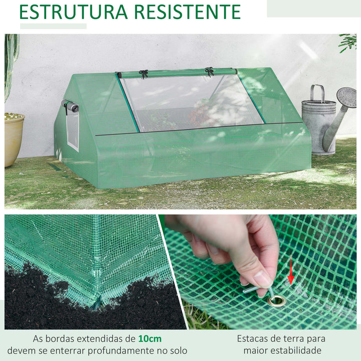 Estufa de Exterior, 180x140x80 cm, Estufa Pequena com 4 Janelas Enroláveis de Rede, Estrutura de Aço e Cobertura PE 140g/? Anti-UV para Jardim, Cultivos, Plantas, Verde