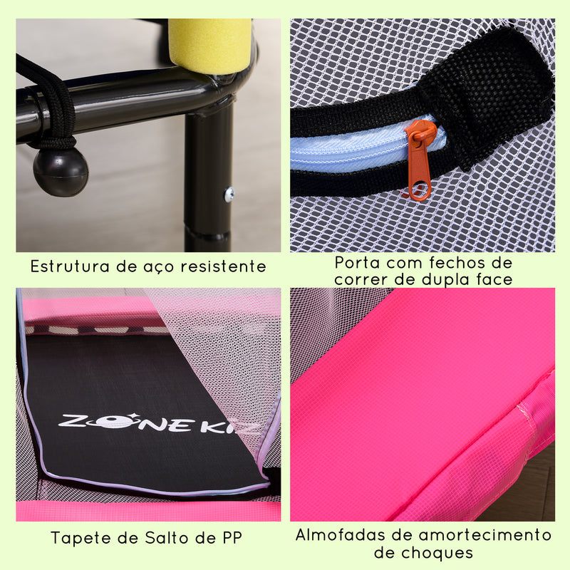 Trampolim para Crianças 95x85 cm com Rede de Segurança Trampolim Infantil para Crianças de 3-6 Anos para Interior Carga Máxima 50 kg 122x122x97 cm Rosa