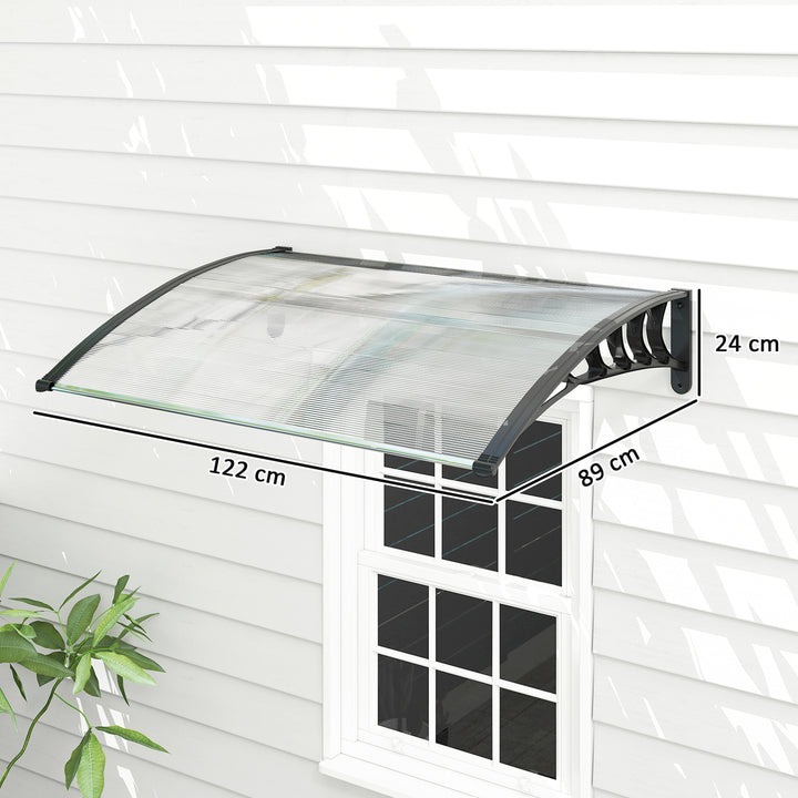 Marquise de Proteção 122x89 cm para Portas e Janelas Contra Sol e Chuva Telhado de Proteção com Desenho Moderno Transparente e Preto