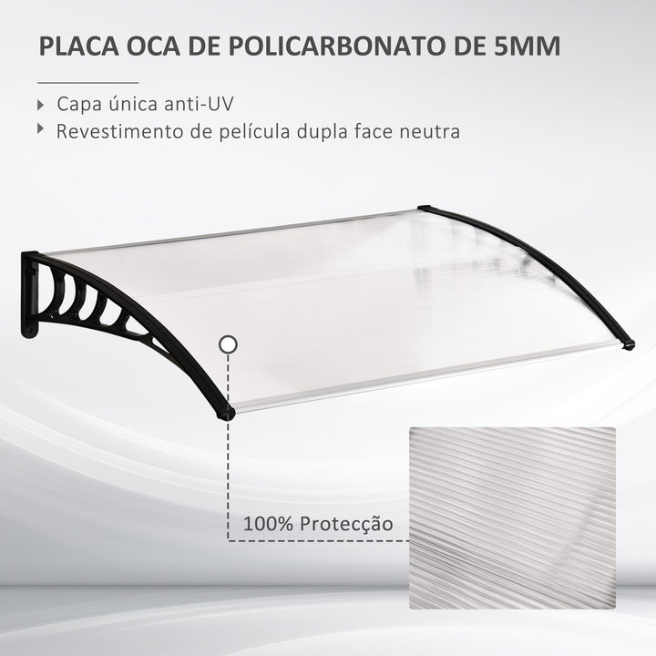 Marquise de Proteção 122x89 cm para Portas e Janelas Contra Sol e Chuva Telhado de Proteção com Desenho Moderno Transparente e Preto