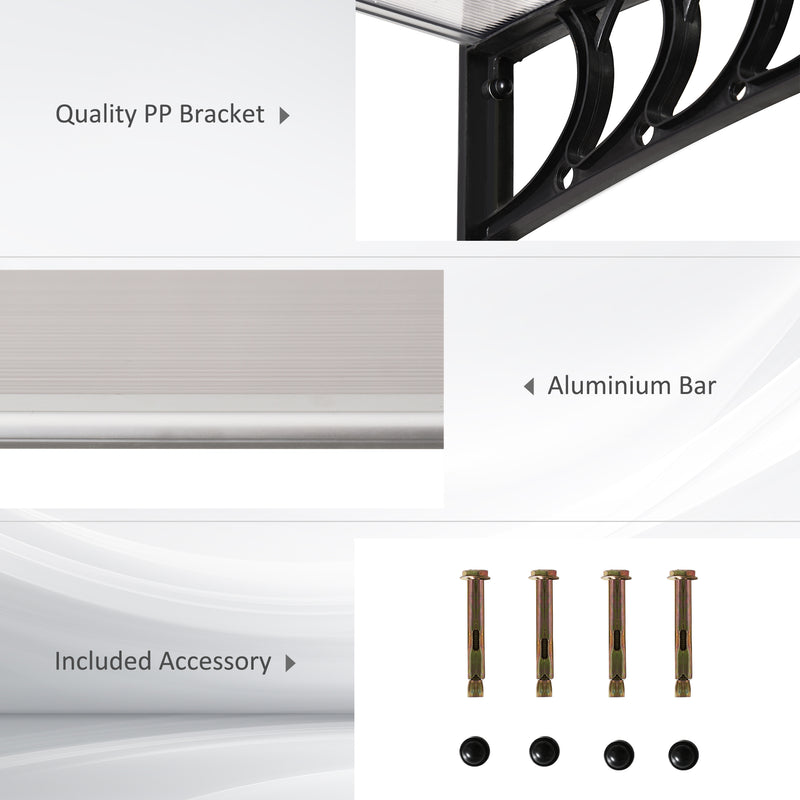 Marquise de Proteção 122x89 cm para Portas e Janelas Contra Sol e Chuva Telhado de Proteção com Desenho Moderno Transparente e Preto