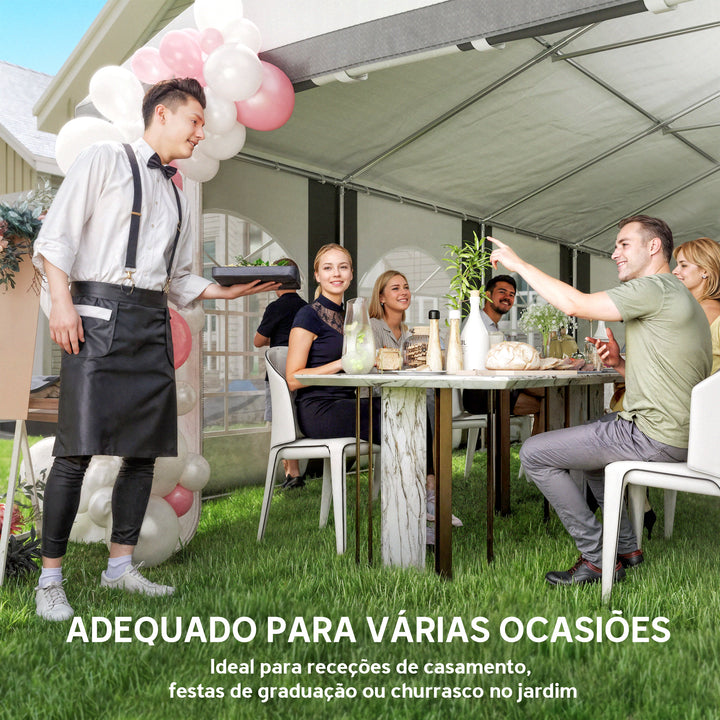 Tenda para Festa 4x8 m Tenda de Jardim com Paredes Laterais Removíveis Portas e Janelas, Impermeável Anti-UV Tenda para Casamentos Eventos e Exterior Cinzento e Branco