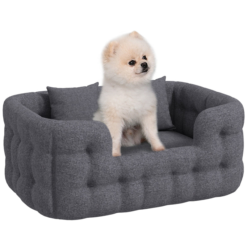 Cama para Cães Pequenos Cama para Animais de Estimação com 2 Almofadas Cama para Cães com Base Antiderrapante Capa Amovível e Lavável 70x50x30 cm Cinza