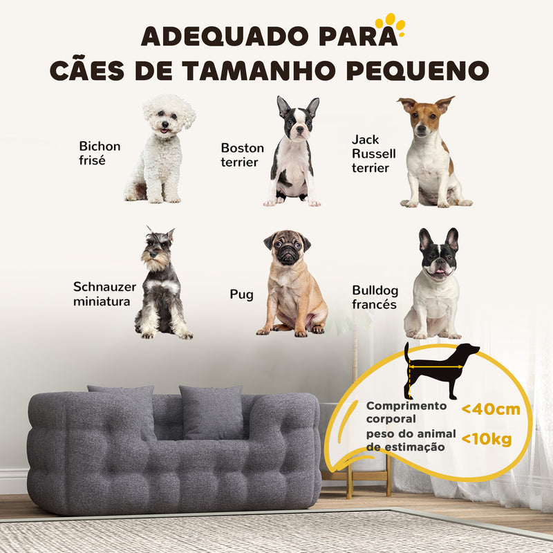 Cama para Cães Pequenos Cama para Animais de Estimação com 2 Almofadas Cama para Cães com Base Antiderrapante Capa Amovível e Lavável 70x50x30 cm Cinza