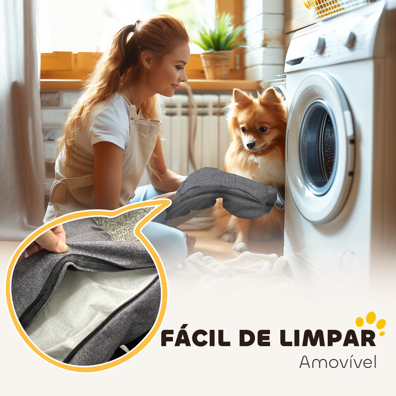 Cama para Cães Pequenos Cama para Animais de Estimação com 2 Almofadas Cama para Cães com Base Antiderrapante Capa Amovível e Lavável 70x50x30 cm Cinza