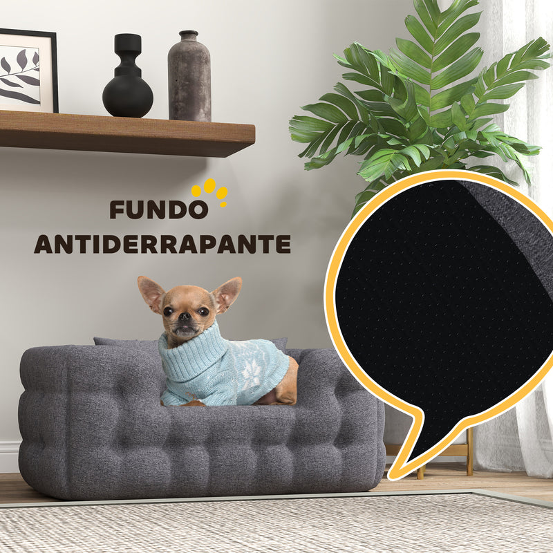 Cama para Cães Pequenos Cama para Animais de Estimação com 2 Almofadas Cama para Cães com Base Antiderrapante Capa Amovível e Lavável 70x50x30 cm Cinza