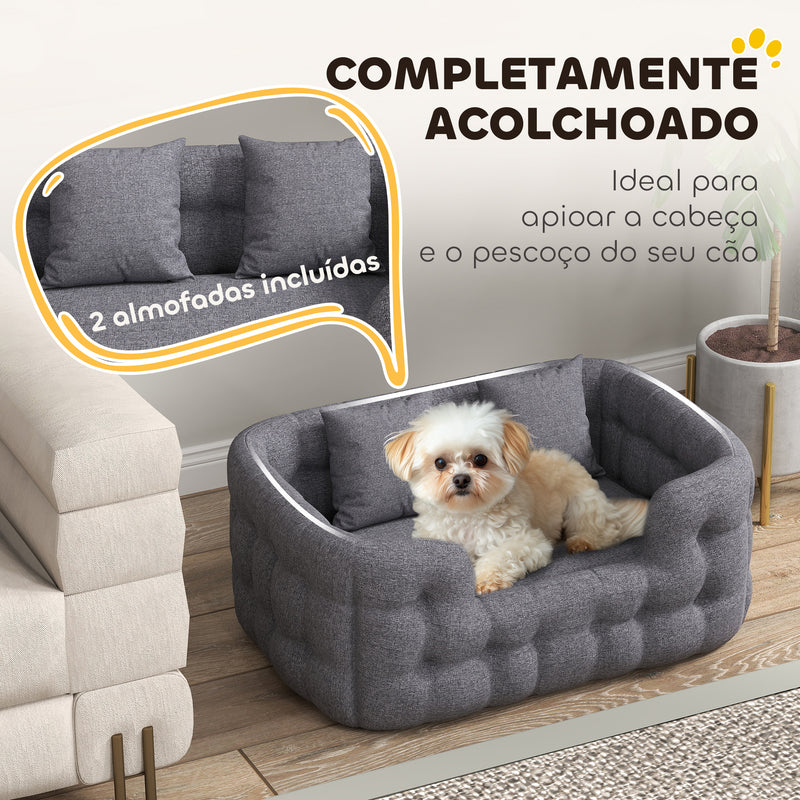 Cama para Cães Pequenos Cama para Animais de Estimação com 2 Almofadas Cama para Cães com Base Antiderrapante Capa Amovível e Lavável 70x50x30 cm Cinza