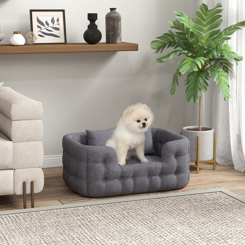 Cama para Cães Pequenos Cama para Animais de Estimação com 2 Almofadas Cama para Cães com Base Antiderrapante Capa Amovível e Lavável 70x50x30 cm Cinza