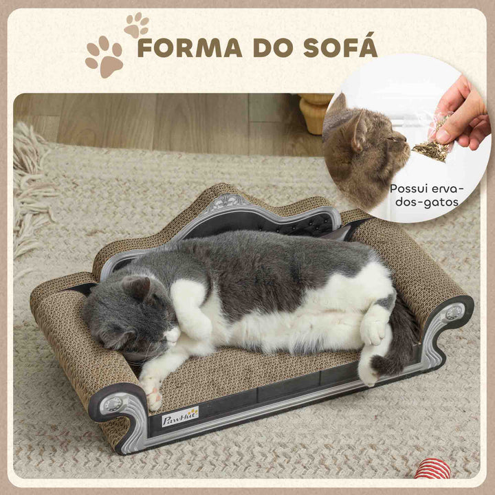 Sofá Arranhador para Gatos Arranhador para Gatos em Forma de Sofá com Erva para Gatos para Interior 56,5x24x26 cm Marrom