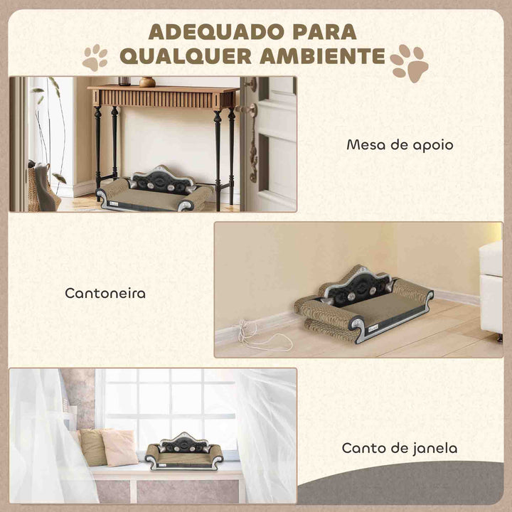 Sofá Arranhador para Gatos Arranhador para Gatos em Forma de Sofá com Erva para Gatos para Interior 56,5x24x26 cm Marrom