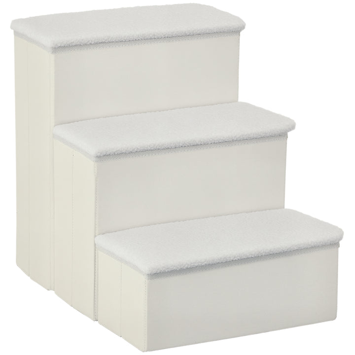 Escada para Animais de Estimação de 3 Degraus Dobrável com Tampa e Espaço de Armazenamento Escada para Cães Gatos Pequenos para Cama Sofá 40x54x48cm Branco