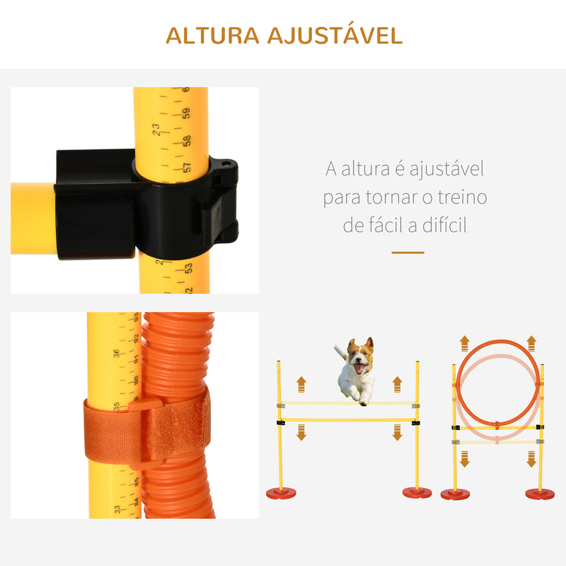 Conjunto de Treino de Agilidade para Cães de 3 Peças Kit Agility com Obstáculos de Salto Aro Poste com Altura Ajustável e Bolsa de Transporte Amarelo