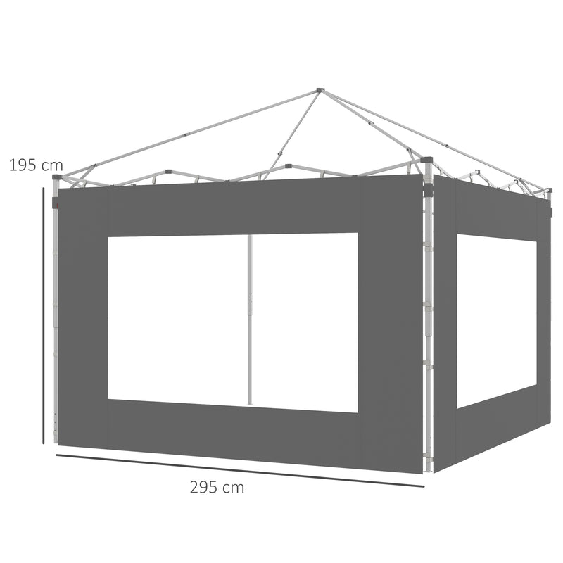 Paredes Laterais para Tenda de 2 Painéis 295x195 cm Paredes Laterais de Substituição em Tecido Oxford com Janela para Tendas de 6x3 m 3x3 m Cinza