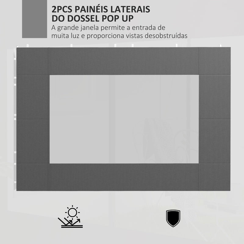 Paredes Laterais para Tenda de 2 Painéis 295x195 cm Paredes Laterais de Substituição em Tecido Oxford com Janela para Tendas de 6x3 m 3x3 m Cinza